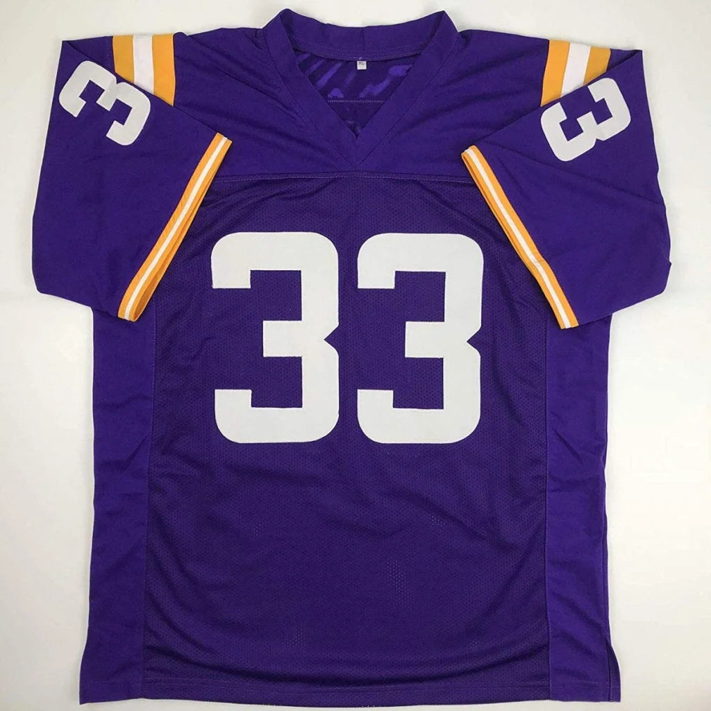 Purple Jamal Adams LSU custom jersey with white 33 number and JSA COA signature