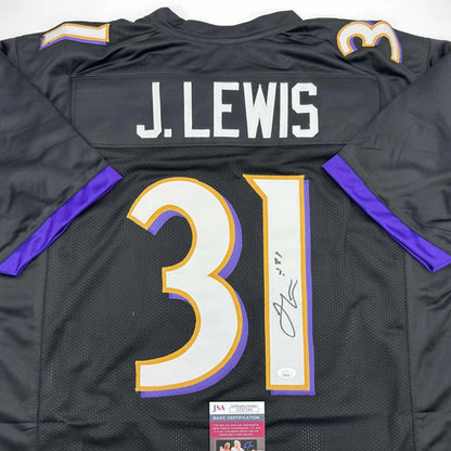 Black and purple custom jersey with number 31 from J Lewis, autographed sports collectible