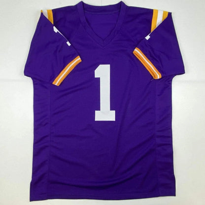 Autographed Ja’Marr Chase LSU purple custom jersey with white number one