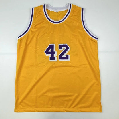 Autographed James Worthy Los Angeles LA Yellow Basketball Jersey Beckett BAS COA | Authenticated Signed Sports Jersey | vintageantiquesgifts.com