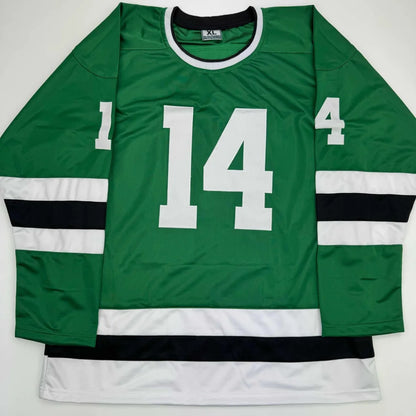 Green custom jersey with number 14, perfect for professional sports fans and collectors