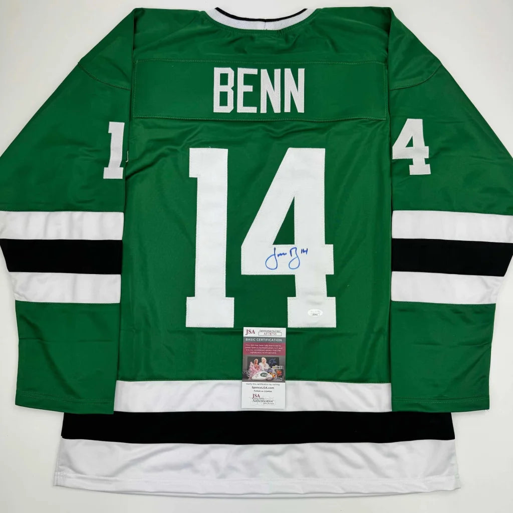 Autographed Jamie Benn Dallas green retro custom jersey, NHL pro sports league