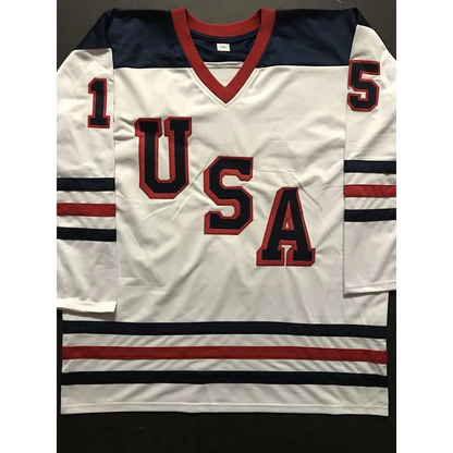 Autographed Jamie Langenbrunner Team USA white custom jersey with USA chest logo