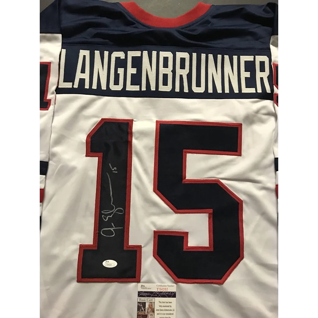 Autographed Jamie Langenbrunner Team USA white custom jersey back, number 15