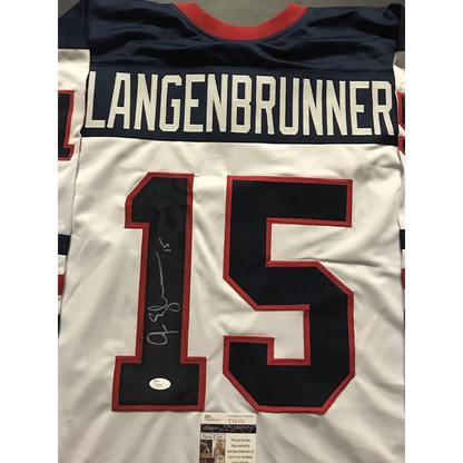 Autographed Jamie Langenbrunner Team USA white custom jersey back, number 15
