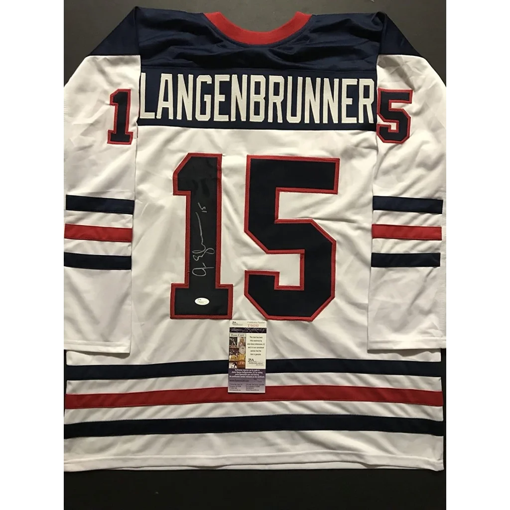 Autographed Jamie Langenbrunner Team USA white custom jersey back, number 15