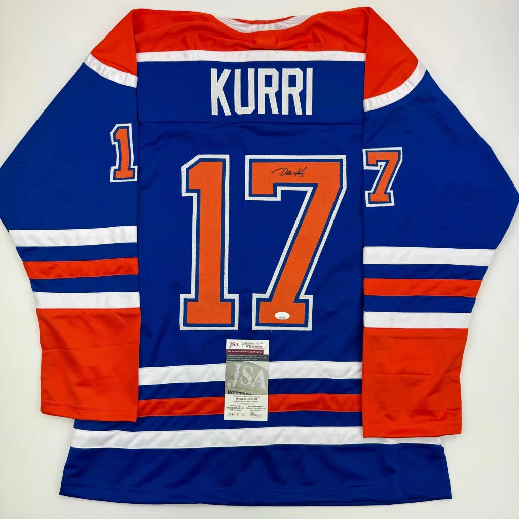 Blue and orange custom jersey with KURRI 17 for professional sports league fans