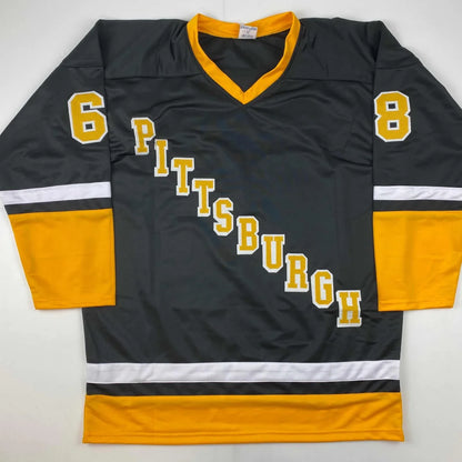 Autographed Jaromir Jagr black and gold Pittsburgh Penguins custom jersey