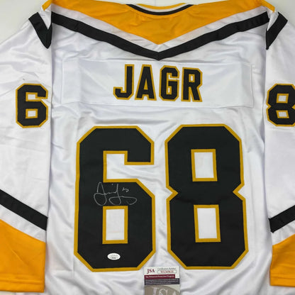 Autographed Jaromir Jagr custom jersey with JSA cert from professional sports legend