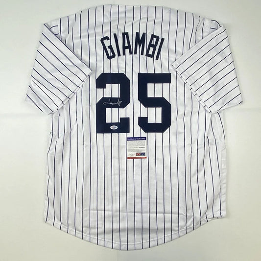 Autographed Jason Giambi New York Pinstripe Baseball Jersey PSA/DNA COA | Hall of Fame Sports Memorabilia | vintageantiquesgifts.com
