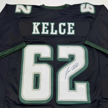 Autographed black and green professional sports league custom jersey with KELCE 62