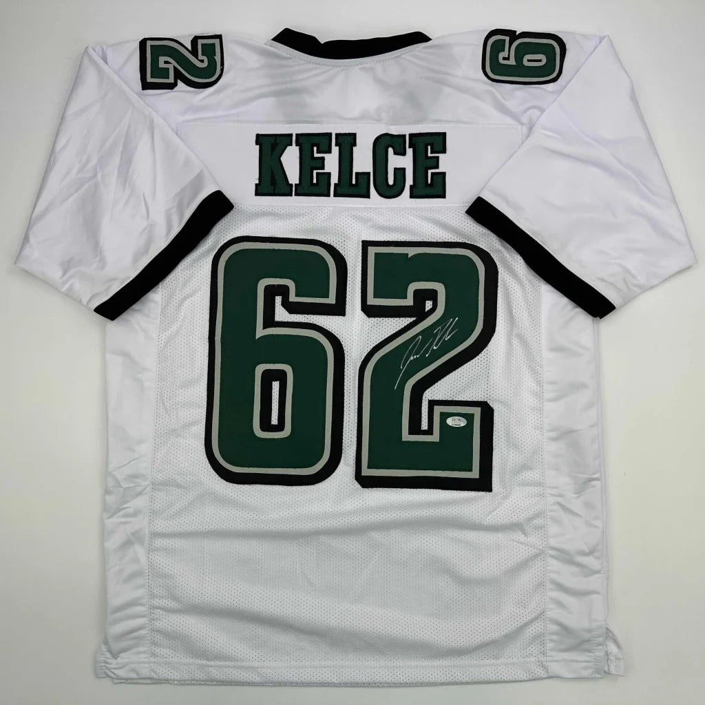 White and green custom jersey with number 62 for professional sports fans