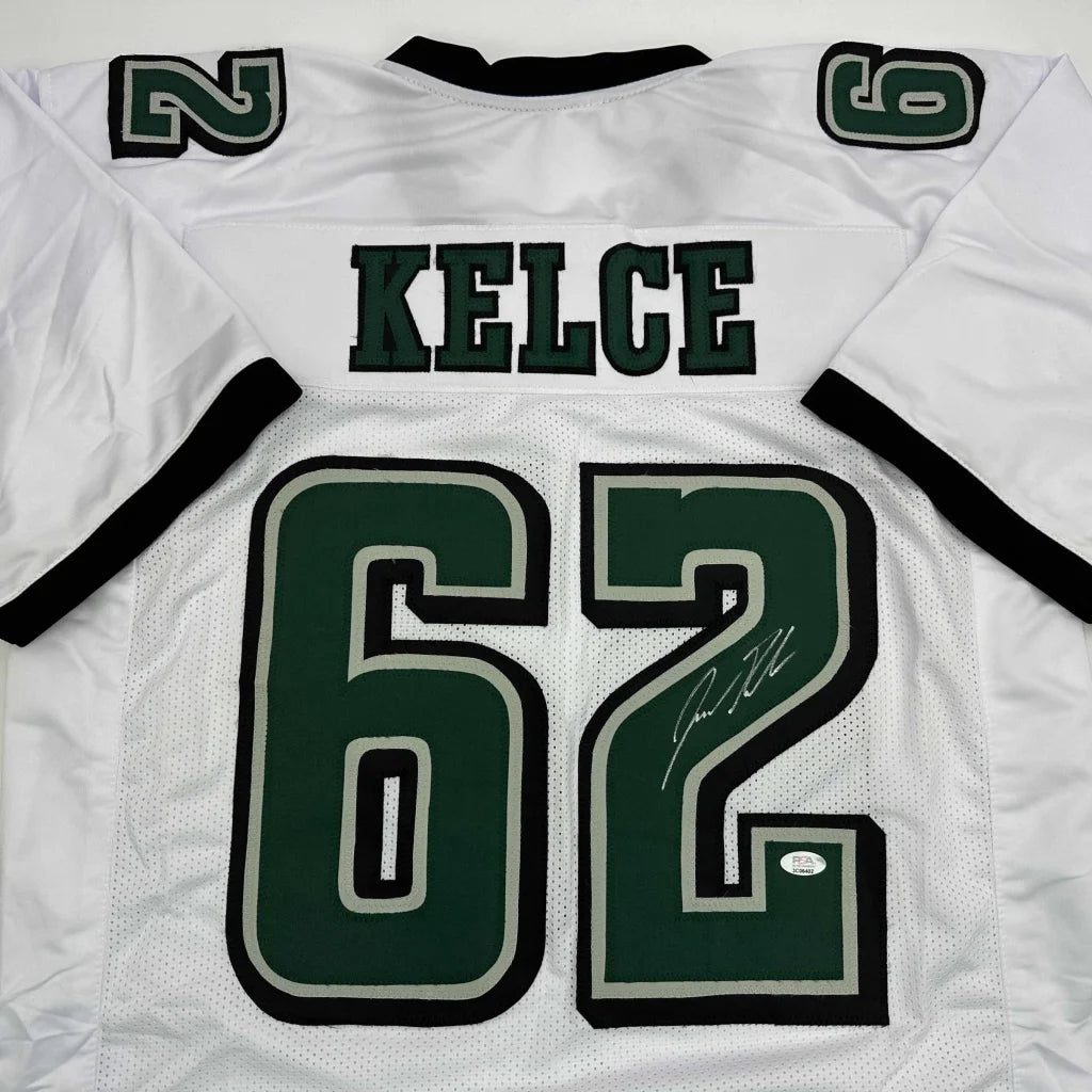 Autographed Jason Kelce Philadelphia White Football Jersey PSA/DNA COA | Certified Authentic Signed Memorabilia | vintageantiquesgifts.com