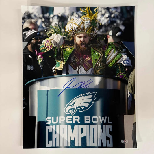 Autographed Jason Kelce Super Bowl Parade Speech Mummers Philadelphia Eagles 16x20 Football Photo PSA COA | Hall of Fame Sports Memorabilia | vintageantiquesgifts.com