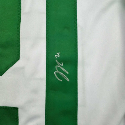 Green and white striped professional sports league custom jersey with signature