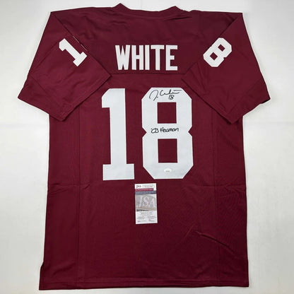 Maroon custom jersey signed by J White and ED Heuman, authentic pro sports league gear