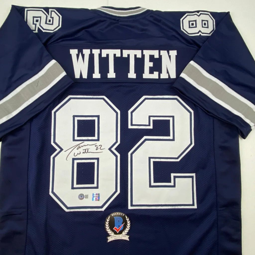 Autographed Jason Witten Dallas Cowboys navy blue custom jersey, number 82, Beckett COA