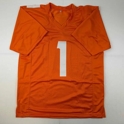 Autographed Jason Witten Tennessee orange V-neck custom jersey with white number one for professional sports fans