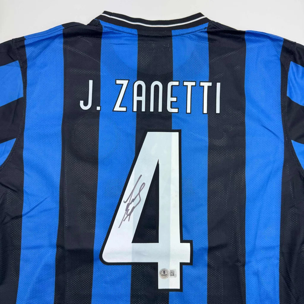 Autographed Javier Zanetti Inter Milan Soccer Futbol Jersey Beckett BAS COA | Certified Authentic Signed Memorabilia | vintageantiquesgifts.com