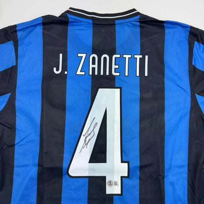 Autographed Javier Zanetti Inter Milan Soccer Futbol Jersey Beckett BAS COA | Certified Authentic Signed Memorabilia | vintageantiquesgifts.com