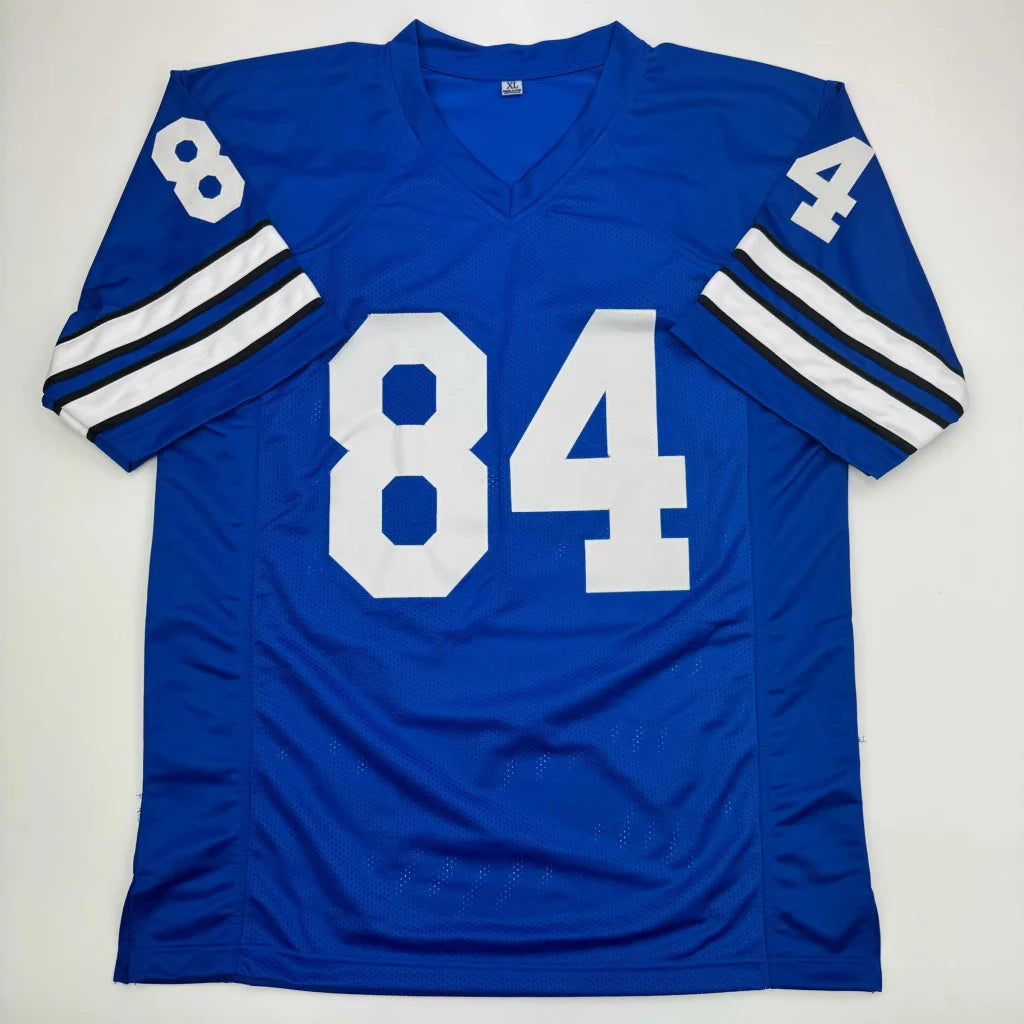 Blue Jay Novacek custom jersey with white number 84 striped sleeves for professional sports fans