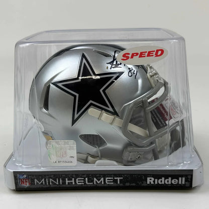 Silver Dallas Cowboys mini helmet with autograph and SPEED sticker for JSA certification