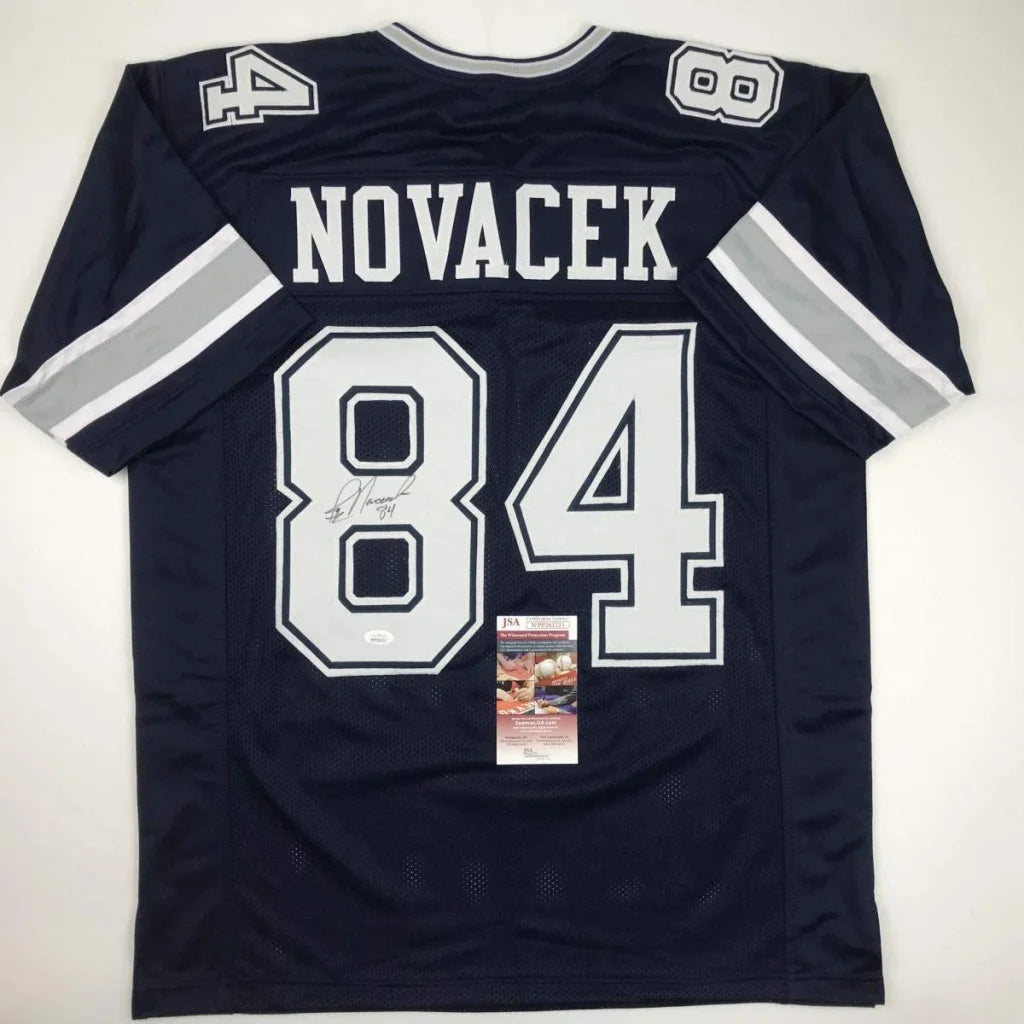 Dark blue professional sports custom jersey with autograph and authentication sticker