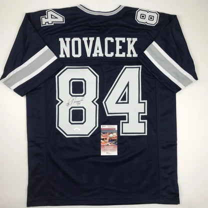 Dark blue professional sports custom jersey with autograph and authentication sticker