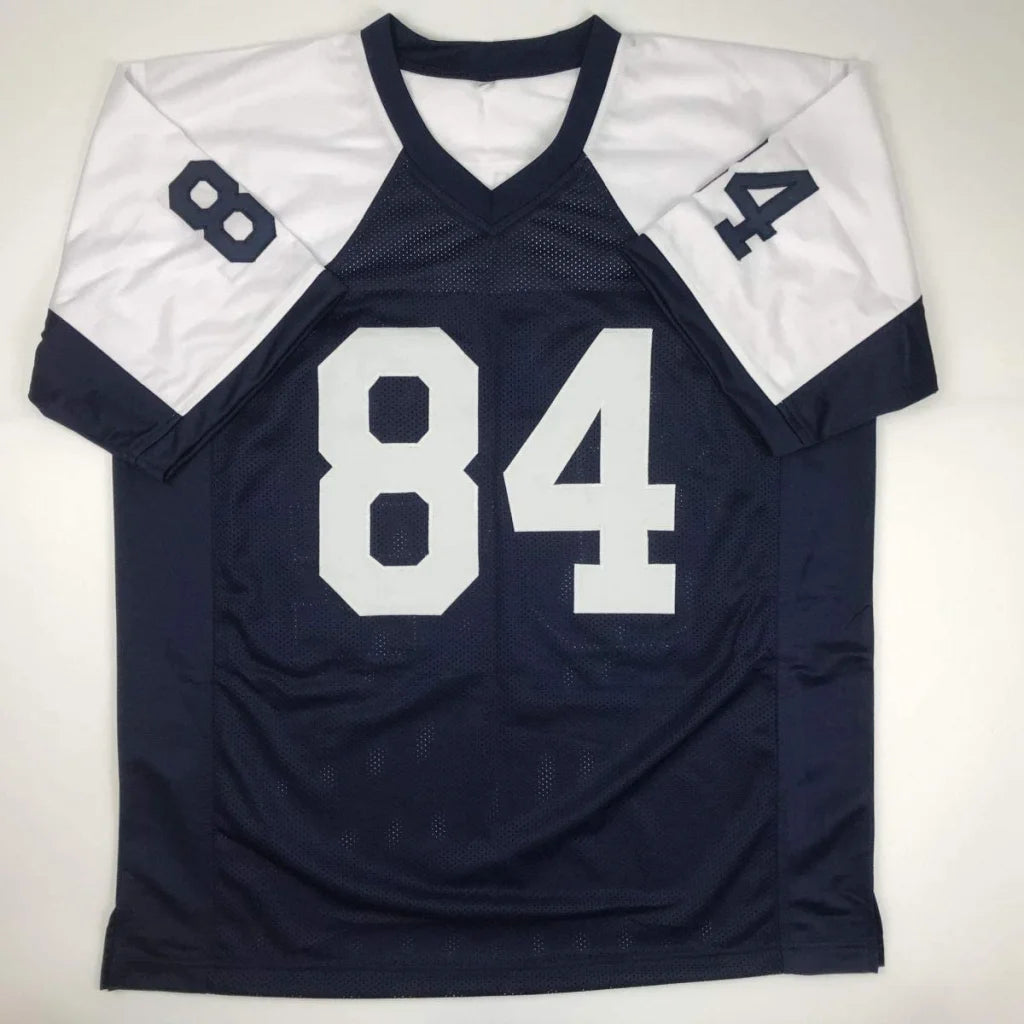 Navy blue and white custom jersey with number 84 from Dallas Cowboys professional sports league