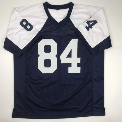 Navy blue and white custom jersey with number 84 from Dallas Cowboys professional sports league