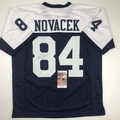 Autographed blue and white #84 Novacek Dallas Cowboys custom jersey for professional sports fans