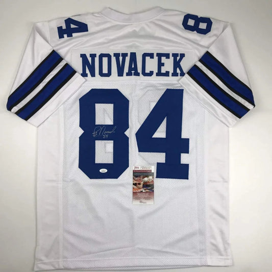 White and blue Dallas Cowboys Novacek autographed custom jersey for professional sports fans