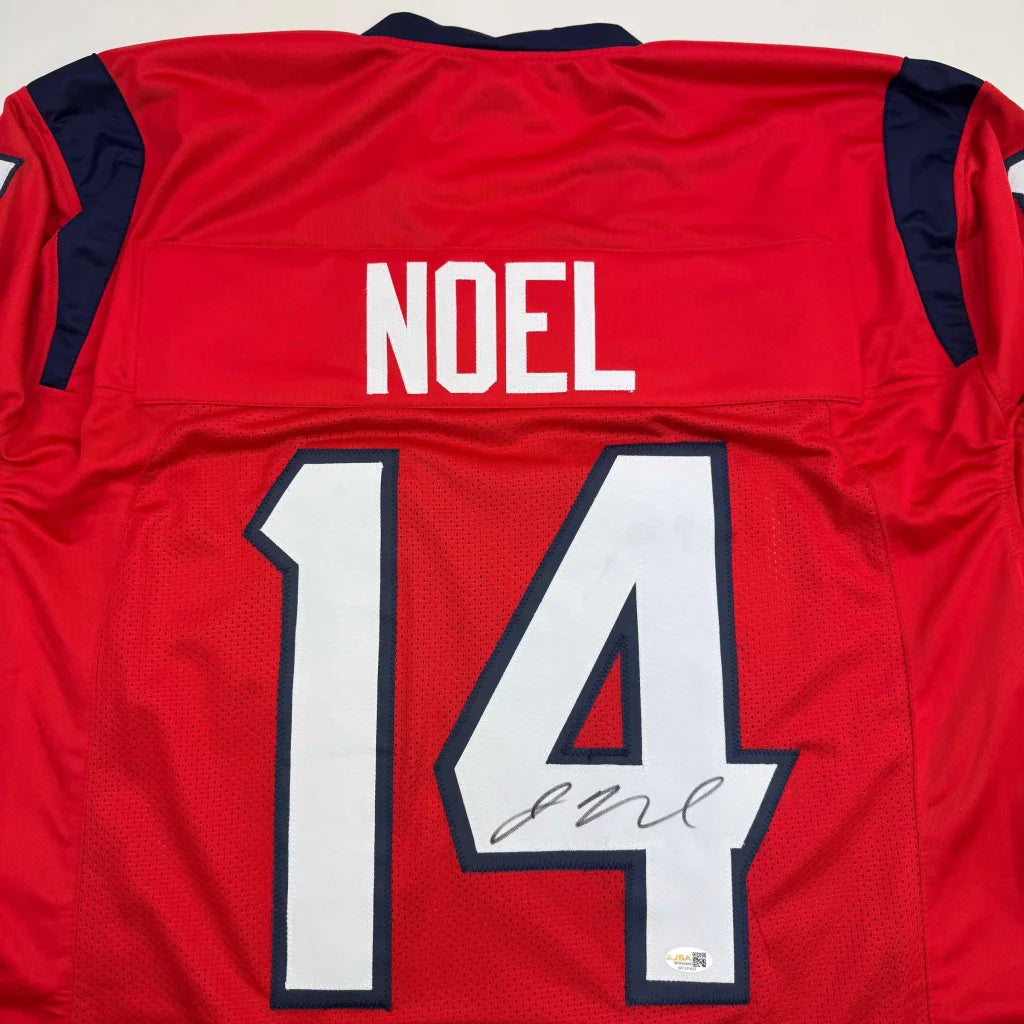 Autographed Jaylin Noel Houston Red Football Jersey JSA COA | Certified Authentic Signed Memorabilia | vintageantiquesgifts.com