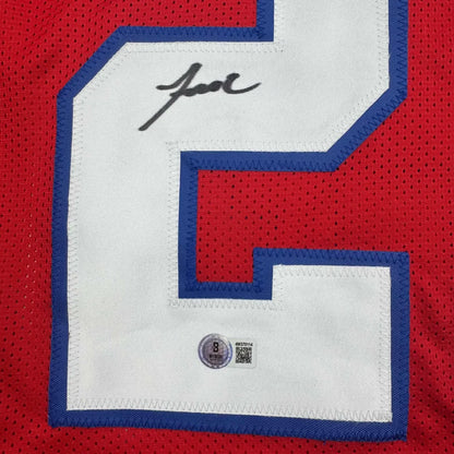 Autographed Jaylinn Hawkins New England Red Football Jersey Beckett BAS COA | Authenticated Signed Sports Jersey | vintageantiquesgifts.com