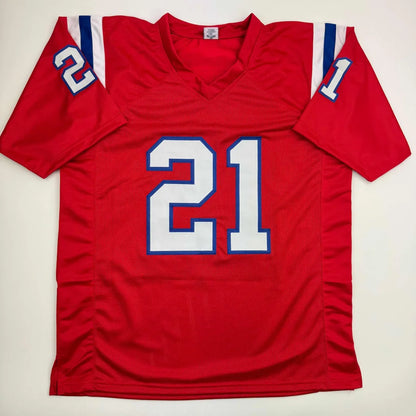 Autographed Jaylinn Hawkins New England Red Football Jersey Beckett BAS COA | Authenticated Signed Sports Jersey | vintageantiquesgifts.com