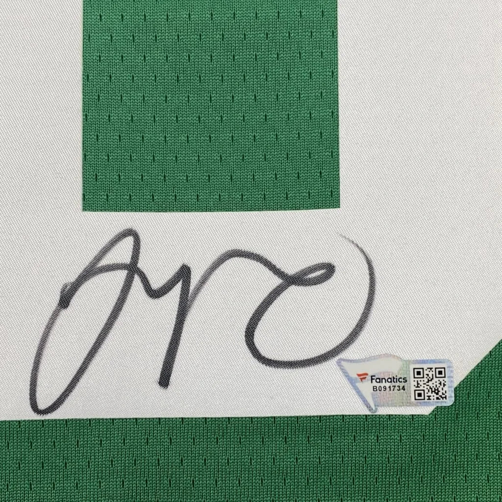 Green and white custom jersey from Professional Sports League with autograph and authentication sticker
