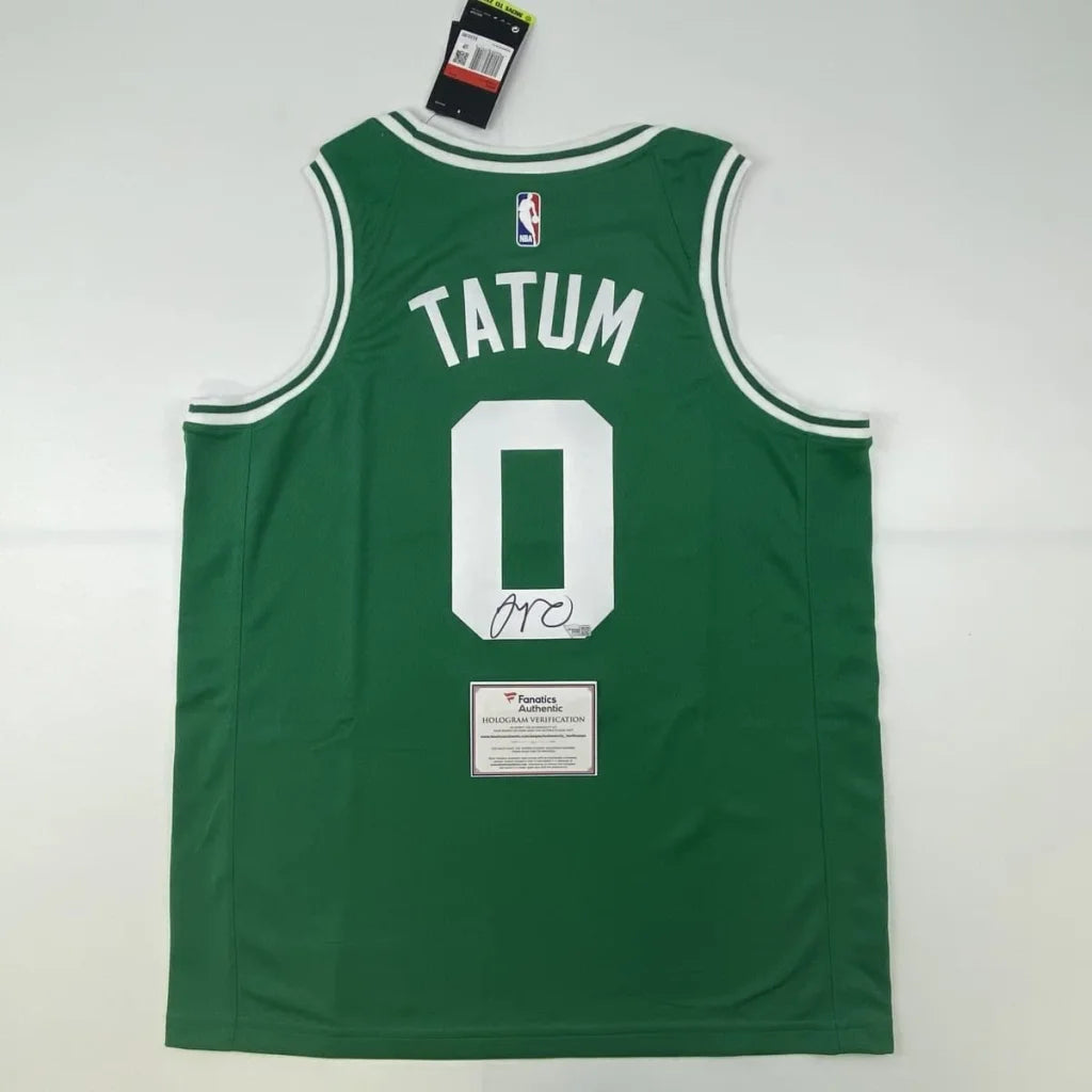 Green basketball jersey with autograph from Authentic Tatum Custom Jersey in professional sports league