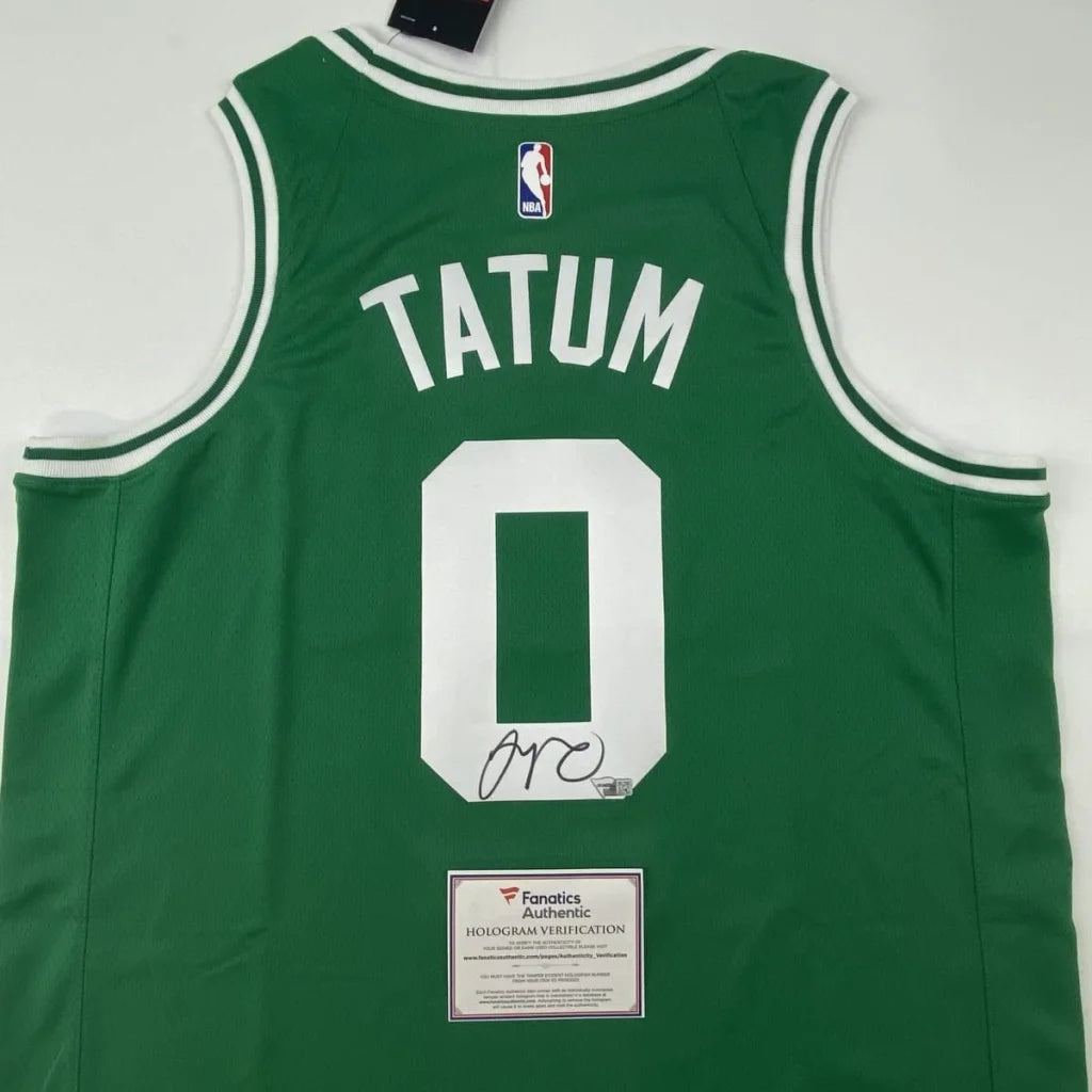 Green NBA custom jersey with Tatum 0 autograph Fanatics Authentic hologram professional sports league