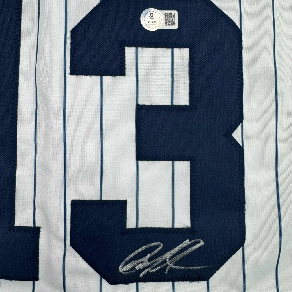 White Jazz Chisholm York Pinstripe Jersey with autograph and Beckett BAS COA