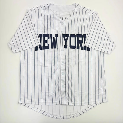Jazz Chisholm York Pinstripe Jersey with Beckett BAS COA, white pinstriped baseball jersey
