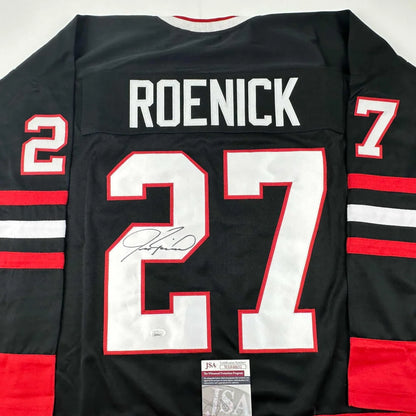 Autographed black professional sports league custom jersey with ROENICK 27 back display