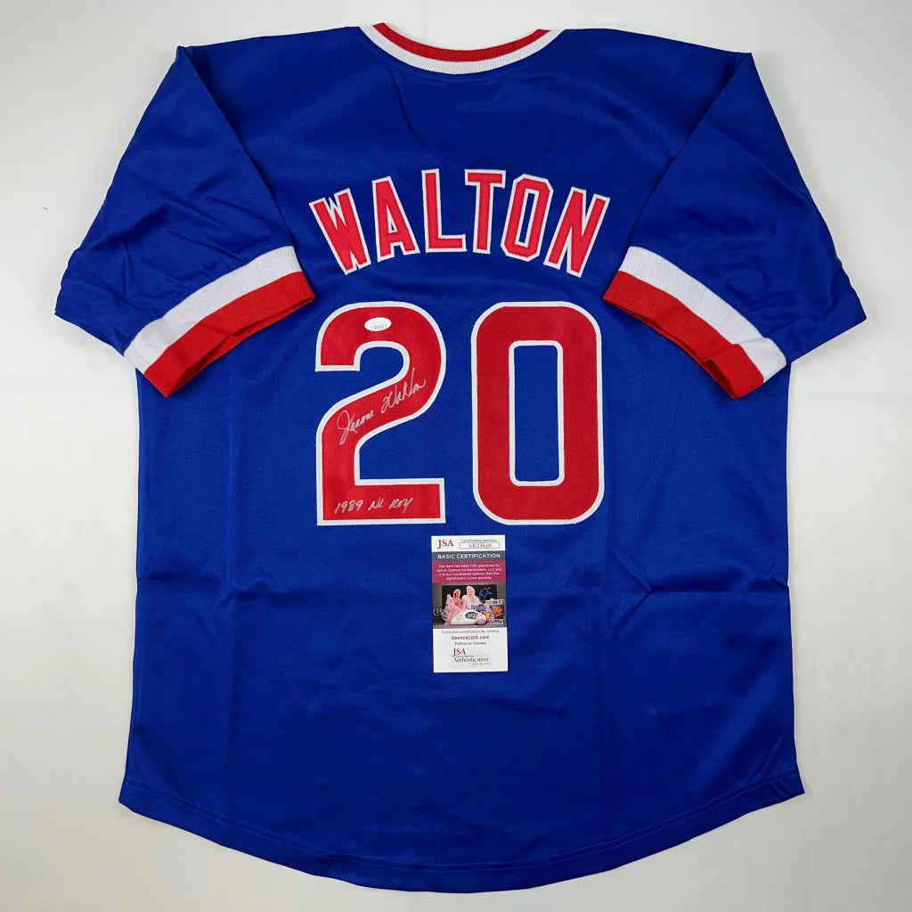 Autographed Jerome Walton 1989 NL ROY Chicago Blue Baseball Jersey JSA COA | Hall of Fame Sports Memorabilia | vintageantiquesgifts.com