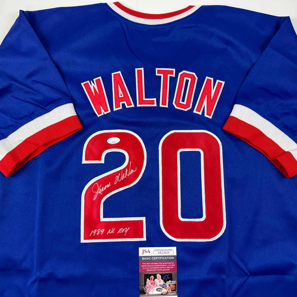 Autographed Jerome Walton 1989 NL ROY Chicago Blue Baseball Jersey JSA COA | Certified Authentic Signed Memorabilia | vintageantiquesgifts.com