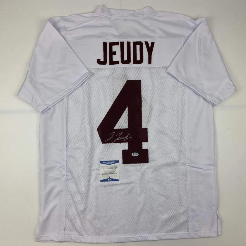 Signed Jerry Jeudy custom jersey number 4 in white maroon