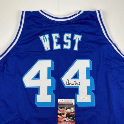 Autographed Jerry West #44 blue Duke custom jersey signed by Shaquille ONeal