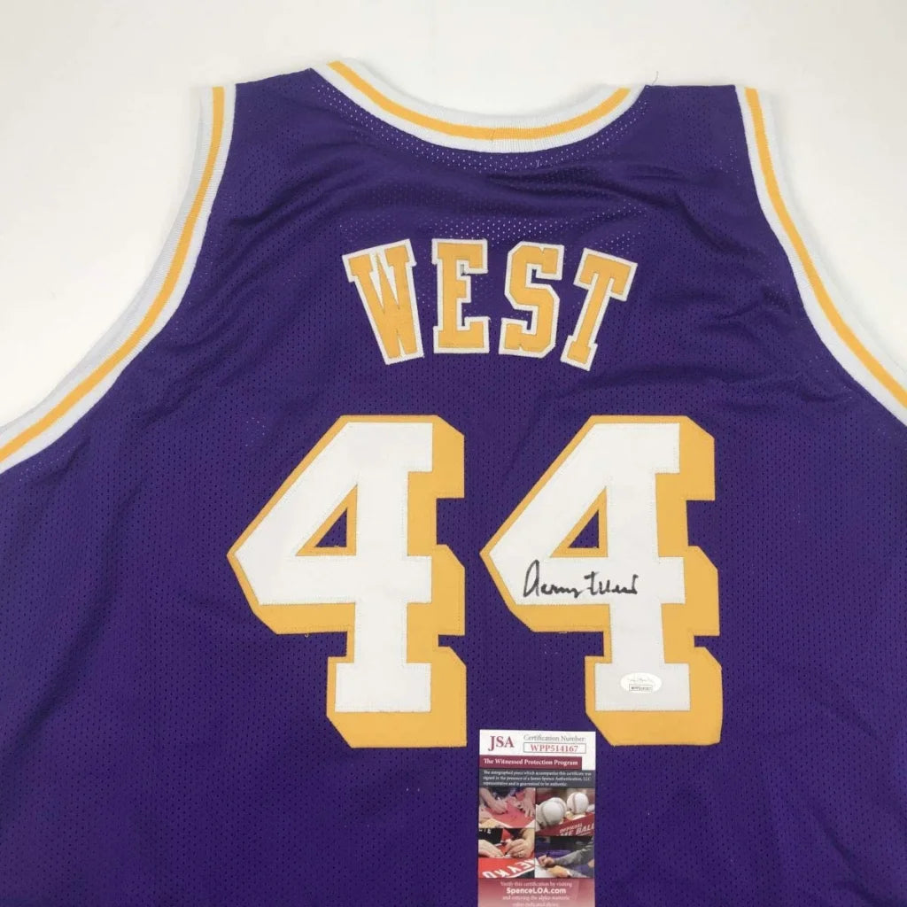 Autographed Jerry West Los Angeles LA Purple Basketball Jersey JSA COA | Certified Authentic Signed Memorabilia | vintageantiquesgifts.com