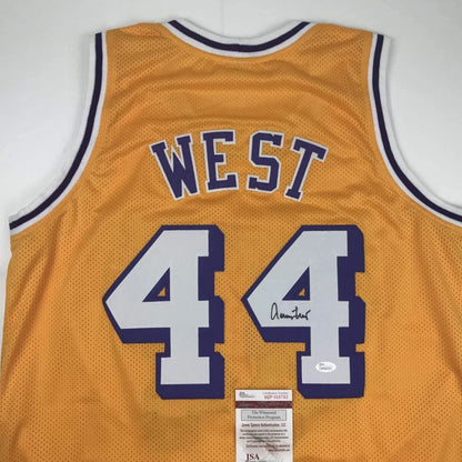 Autographed Jerry West Los Angeles LA Yellow Basketball Jersey JSA COA | Certified Authentic Signed Memorabilia | vintageantiquesgifts.com
