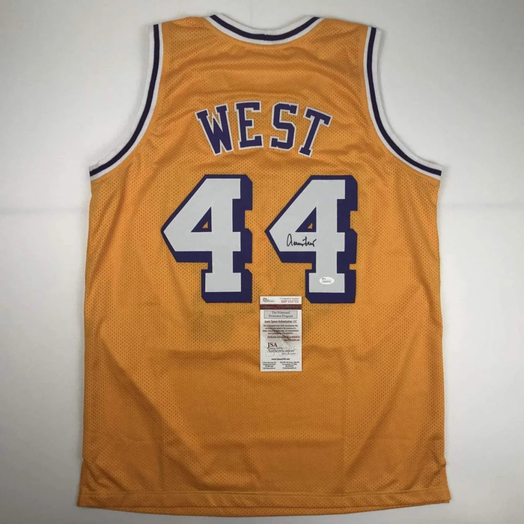Autographed Jerry West Los Angeles LA Yellow Basketball Jersey JSA COA | Hall of Fame Sports Memorabilia | vintageantiquesgifts.com