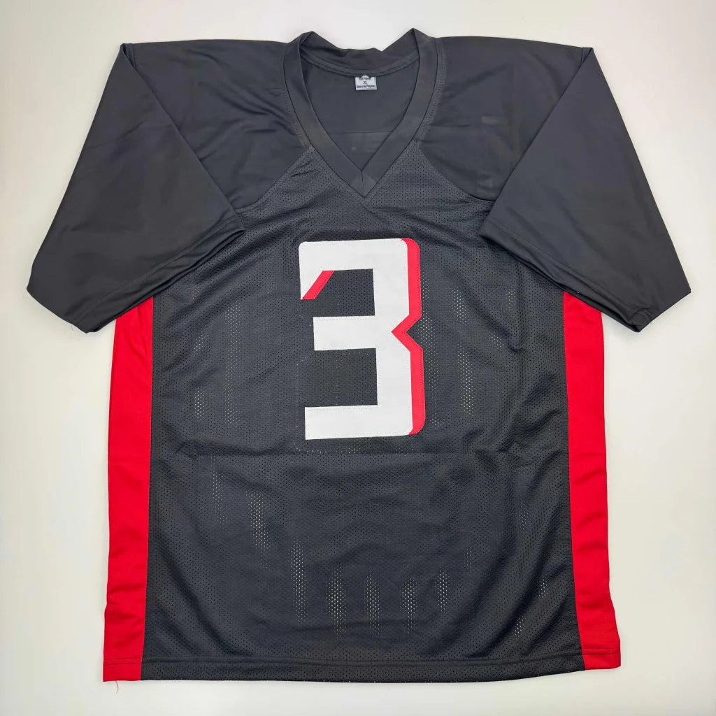 Black custom jersey with white 3 and red accents for professional sports league fans