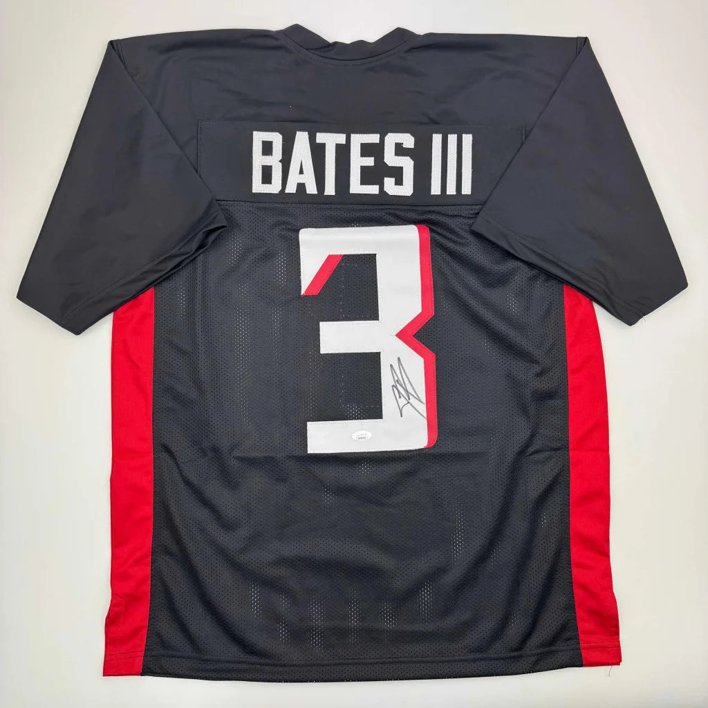 Autographed Jessie Bates III custom jersey in black and red with white number 3